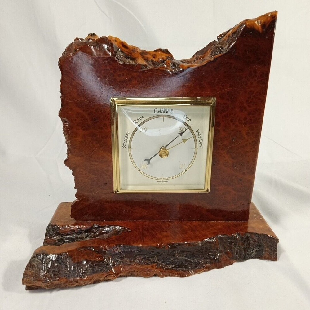 Vintage Exotic California Redwood Barometer Wood Burl Resin Fill Glazed - Works